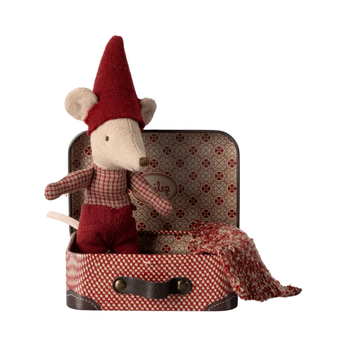 Christmas baby mouse in a suitcase