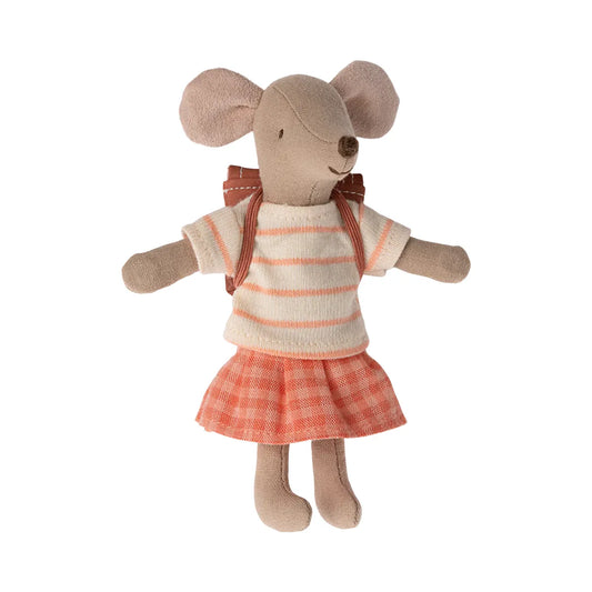 Ratoncito - Trycicle mouse big sister with bag - Coral