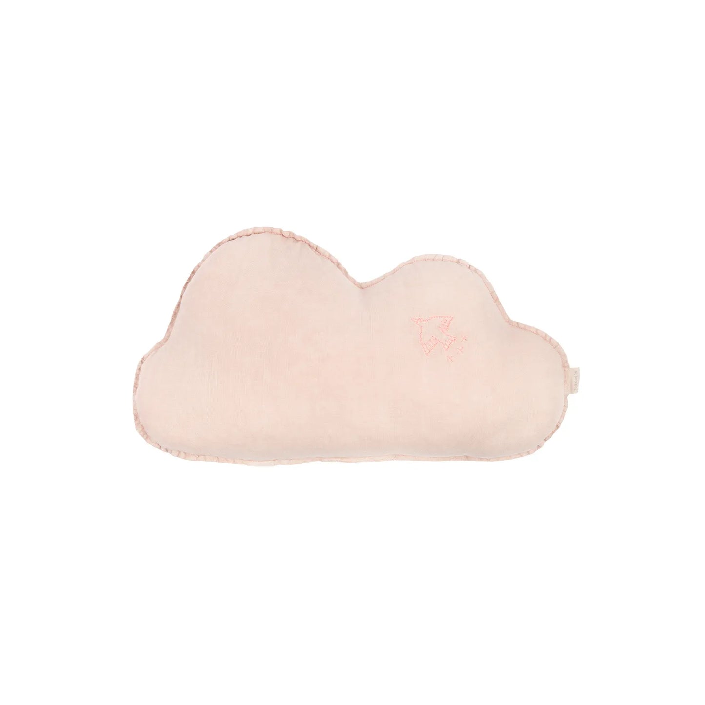 Cojín nube Lino frances lavado con bordado pajaro L1NO - Mauve Pink